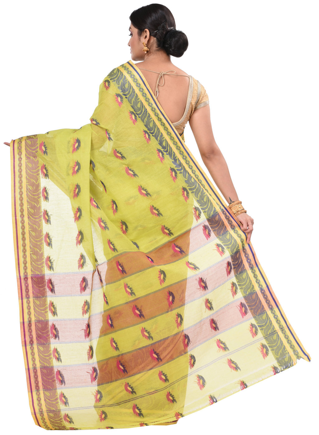 Green Pure Cotton PataButi Tant Saree (524)